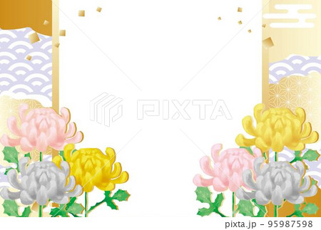 菊の花の水彩イラスト和風背景 菊の花の水彩イラスト和風背景 95987598