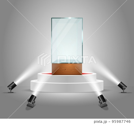 Vector illuminated podium with empty glass showcase 95987746
