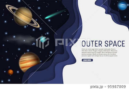 Vector paper cut outer space web banner template 95987809