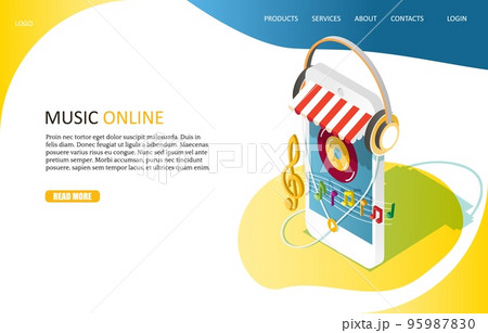 Music online landing page website vector template 95987830