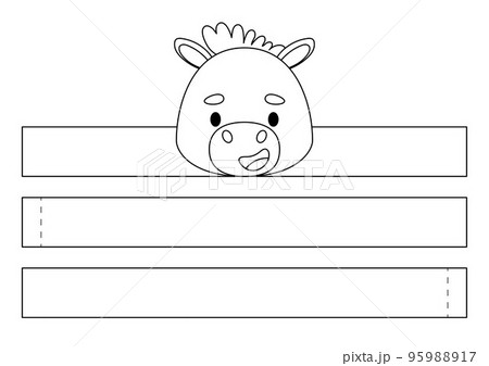 Printable horse paper crown. Diy cut party ribbon template for birthday, Christmas, baby shower. Fun accessory for entertainment. Print, color, cut and glue. Vector stock illustration Printable horse paper crown. Diy cut party ribbon template for birthday, Christmas, baby shower. Fun accessory for entertainment. Print, color, cut and glue. Vector stock illustration 95988917