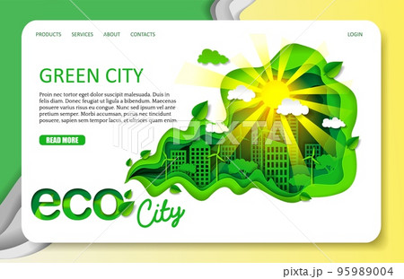 Vector paper cut green city landing page website template 95989004