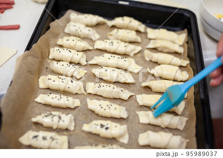 The process of making homemade croissants and other pastries at home. The process of making homemade croissants and other pastries at home. 95989037