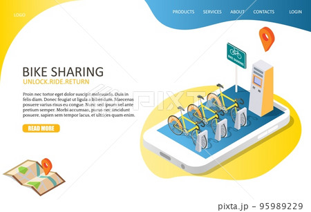 Bike sharing landing page website vector template Bike sharing landing page website vector template 95989229