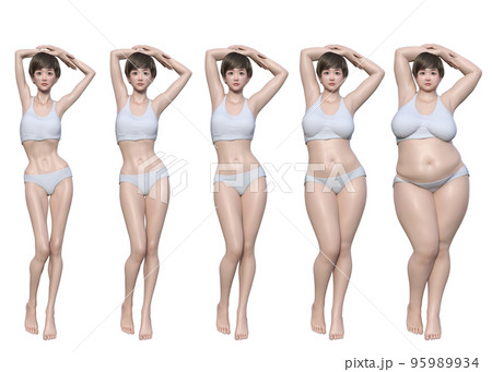 痩せ過ぎ 太り過ぎなどダイエット ビフォーアフターの3dモデル女性の ...