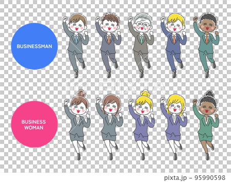 Illustration set of a businessman who is pleased with a guts pose 95990598