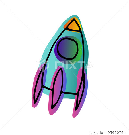 Bright space doodle sticker. Rocket Vector illustration 95990764