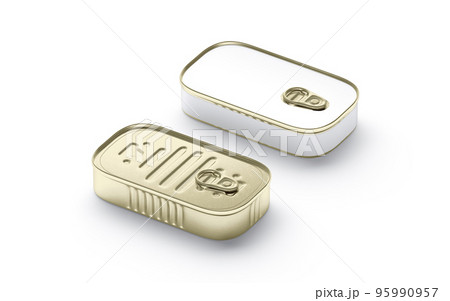 Blank white and gold sardine conserve can label mockup, isolated 95990957