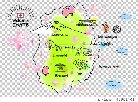 春天岩手觀光景點簡單線描圖 95991441
