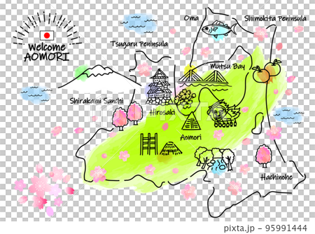 青森縣春季旅遊景點簡單線描圖 95991444