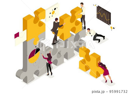 Isometric team work together to create a project, businessmen. Concept for web design 95991732