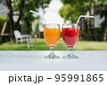 Orange juice and Watermelon juice on the natural background 95991865