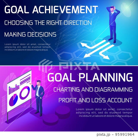 Isometrics bright banners, business concepts, 3D businessmen are building plans, brainstorming. Vector illustration 95991964