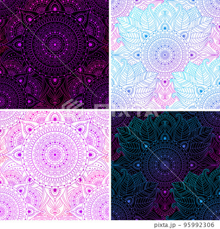 Seamless patterns with oriental lace floral pattern and mandala 95992306