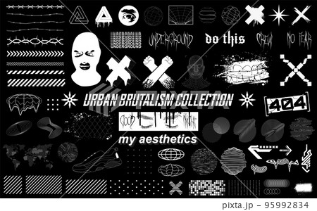 Acid graphic set, trendy urban elements, brutalism graphic shapes 95992834