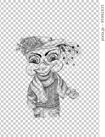 Sketch of a funny cartoon duck. Graphic illustratio Sketch of a funny cartoon duck. Graphic illustratio 95992835