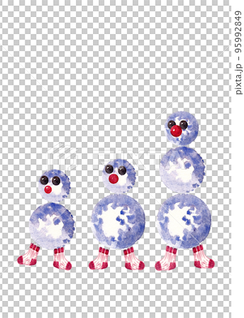 Funny cartoon snowmen with red noses. Watercolor illustration for your decor 95992849