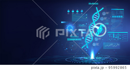 DNAa strand research and analysis in futuristic style with HUD interface 95992865