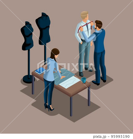 Isometric tailor, the creation of quality clothing to order, a workshop, an atelier. Tailoring. The entrepreneur working for himself, his own business set 6 95993190