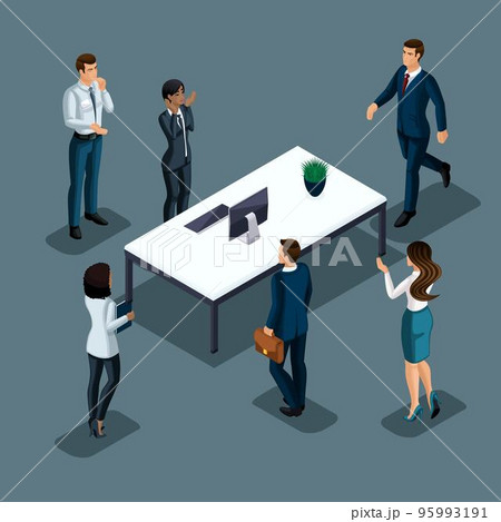 Isometrics businessman on a gray background of different nationalities are doing business. Development of international business, conferences, meetings set 2 95993191