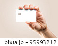 Man's hand holding credit card. 95993212