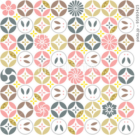 シームレス　ウサギの七宝模様パターン年賀状　2023年 卯年 95993425