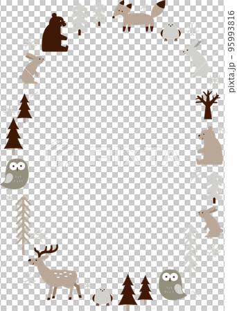 冬季森林和野生動物插圖的橢圓形框架 95993816