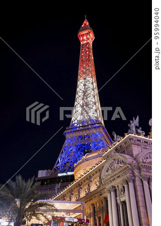 Vertical Night View Of Eiffel Tower At Paris Casino, Las Vegas, NV