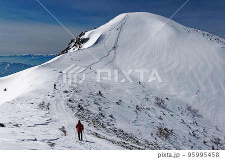 冬の八ヶ岳連峰・西天狗岳へ向かう登山者 冬の八ヶ岳連峰・西天狗岳へ向かう登山者 95995458