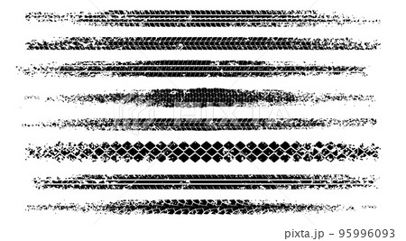 Set of black motorbike tire tread print with grunge effect isolated on white background 95996093