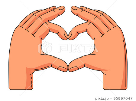 Happy Valentine Day illustration of hands heart gesture. Holiday romantic love symbol. Happy Valentine Day illustration of hands heart gesture. Holiday romantic love symbol. 95997047