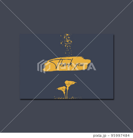 Card template calla lily flower with ink gold glitter and brushstroke art elegant blue background. Card template calla lily flower with ink gold glitter and brushstroke art elegant blue background. 95997484
