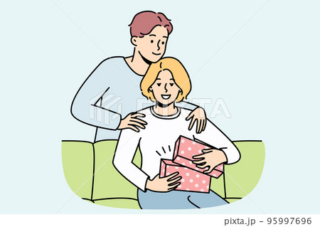Loving man make surprise to excited woman 95997696