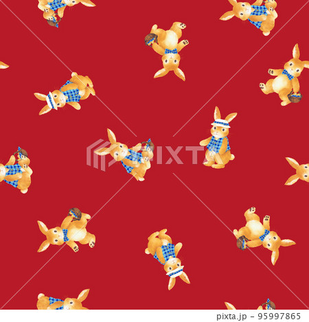 可愛い手描きウサギの総柄, 95997865