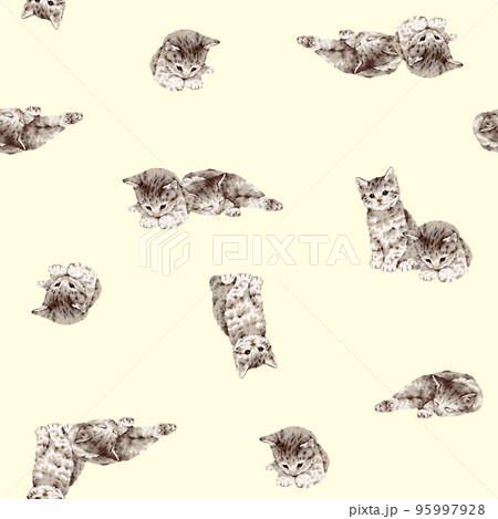 可愛い手描き猫の総柄, 95997928