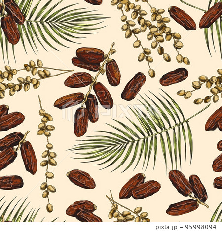 Dates seamless pattern, hand drawn colored sketch vector illustration. 95998094
