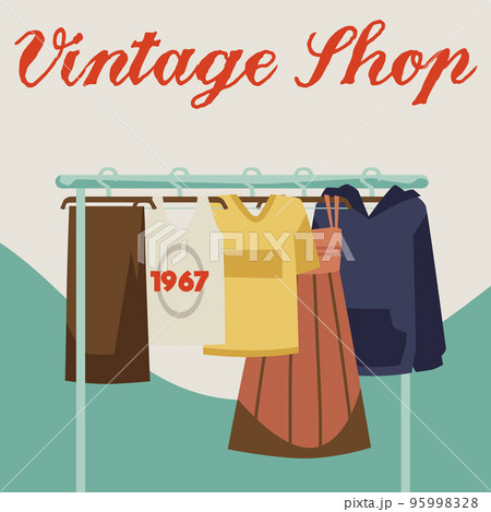 Vintage shop advertising poster template, flat vector illustration. 95998328