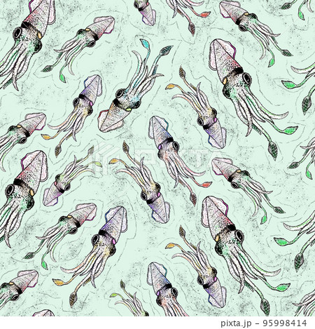Squid pattern seamless. calamary background. Artistic illustration Squid pattern seamless. calamary background. Artistic illustration 95998414