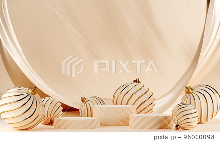 3D abstract Christmas light background with beige Christmas ornaments 96000098