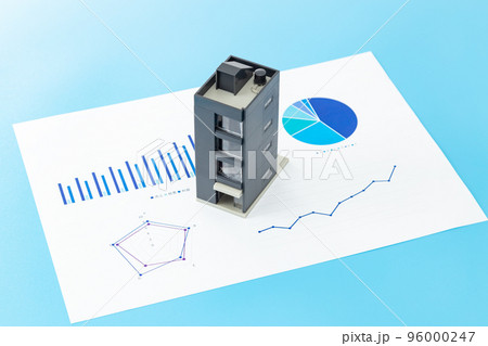 ビル模型とグラフ ブルーバック ビル模型とグラフ ブルーバック 96000247