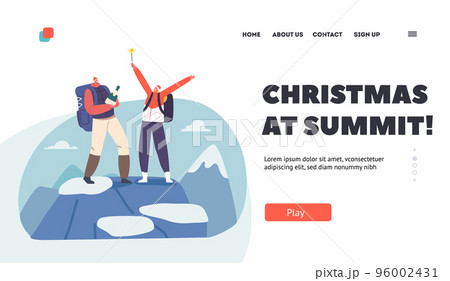 Christmas at Summit Landing Page Template. Couple Celebrate Xmas on Mountain Peak with Champagne and Sparklers Christmas at Summit Landing Page Template. Couple Celebrate Xmas on Mountain Peak with Champagne and Sparklers 96002431