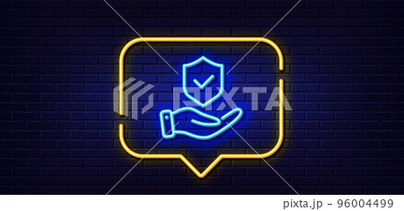 Neon light speech bubble. Insurance hand line...のイラスト素材 [96004499] - PIXTA