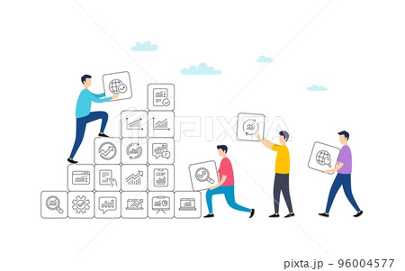 Analytics, Statistics line icons. People team work concept. Set of Chart, Report document and Graph icons. Data analytics, Presentation chart and Communication. Vector 96004577