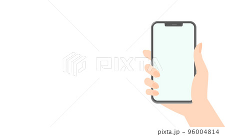 スマホを持つ女性の手 - コピースペースのあるスマートフォンを使っているイメージ素材 96004814