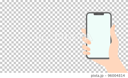 スマホを持つ女性の手 - コピースペースのあるスマートフォンを使っているイメージ素材 96004814