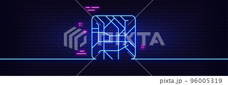 Neon light glow effect. Metro map line icon. Underground subway sign. Transit topological map symbol. 3d line neon glow icon. Brick wall banner. Metro map outline. Vector Neon light glow effect. Metro map line icon. Underground subway sign. Transit topological map symbol. 3d line neon glow icon. Brick wall banner. Metro map outline. Vector 96005319