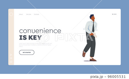 Convenience is Key Landing Page Template. Man with Toilet Paper in Hands Stand At Closed Toilet Door Want To Poo Convenience is Key Landing Page Template. Man with Toilet Paper in Hands Stand At Closed Toilet Door Want To Poo 96005531