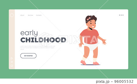 Early Childhood Landing Page Template. Little Baby Girl Learn to Walk. Cute Cheerful Smiling Child Female Character Early Childhood Landing Page Template. Little Baby Girl Learn to Walk. Cute Cheerful Smiling Child Female Character 96005532