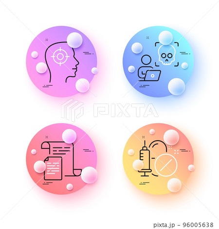 Cyber attack, Medical drugs and Documents minimal line icons. 3d spheres or balls buttons. Recruitment icons. For web, application, printing. Ransomware risk, Medicine pills, Office file. Vector Cyber attack, Medical drugs and Documents minimal line icons. 3d spheres or balls buttons. Recruitment icons. For web, application, printing. Ransomware risk, Medicine pills, Office file. Vector 96005638