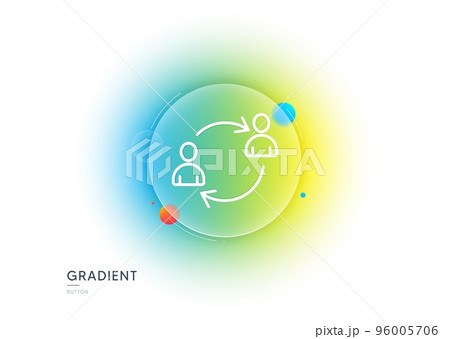 Teamwork line icon. Gradient blur button with glassmorphism. User communication or Human resources. Profile Avatar sign. Person silhouette symbol. Transparent glass design. Vector 96005706